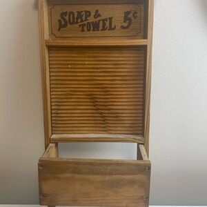 Rustic Soap & Towel 5 Cents Decorative Copper/Wood Washboard Decor Shelf Planter